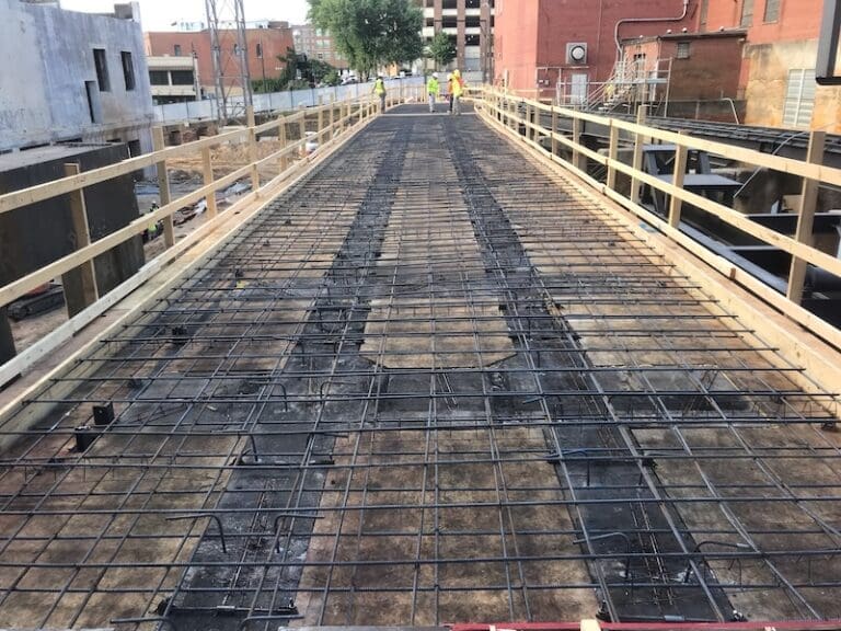 A bridge deck that has been retrofitted